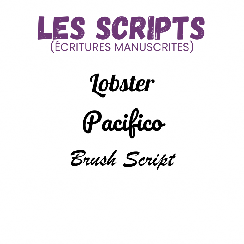 typos scripts, lobster, pacifico, brush script